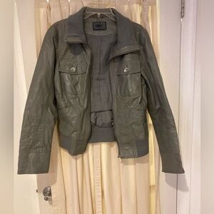 ONLY Gray Faux Leather Jacket with Chain Hanger Detail